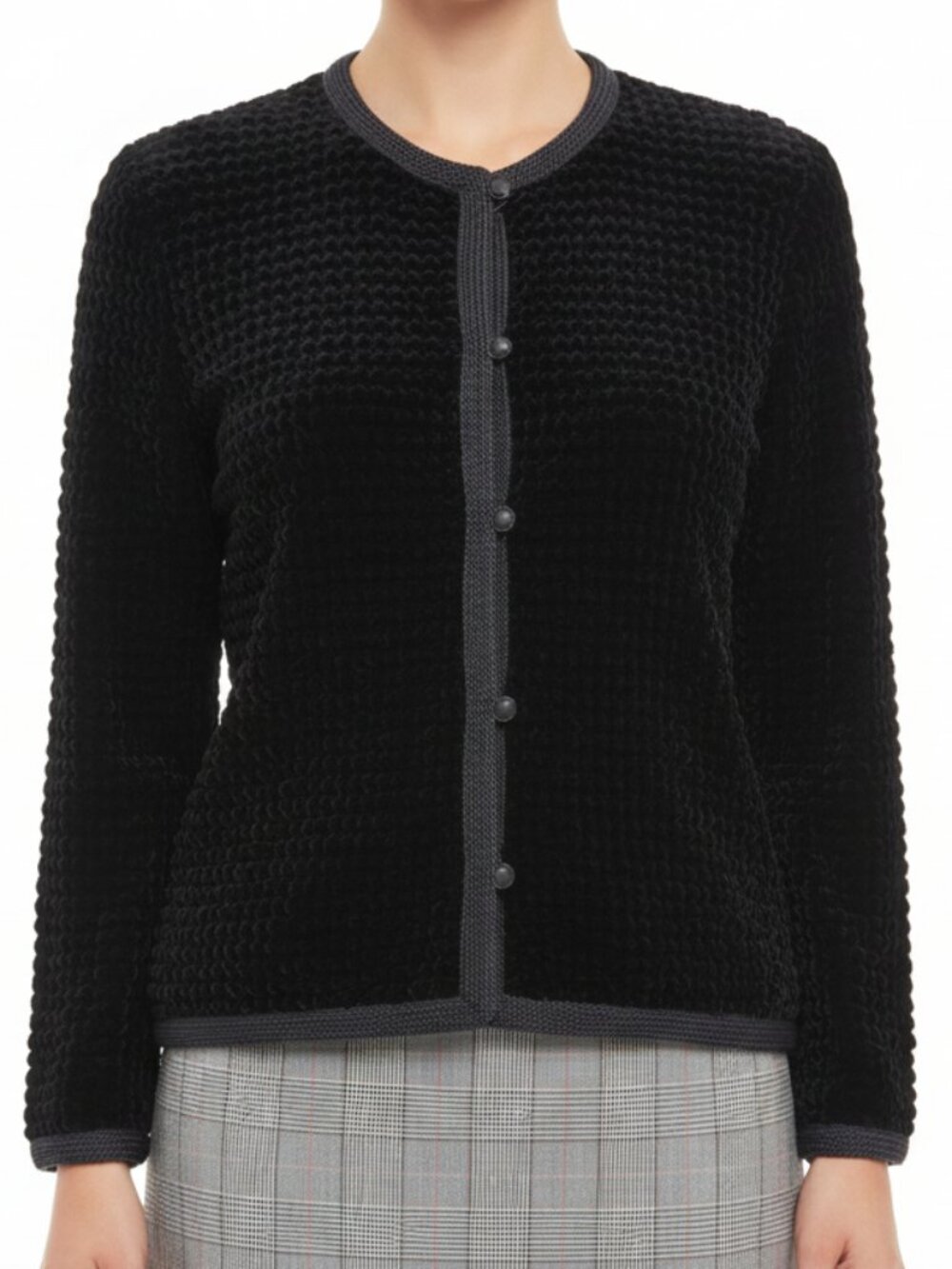 Vintage Chanel Creations Cardigan Jacket Silk Lining Black Womens Size 6